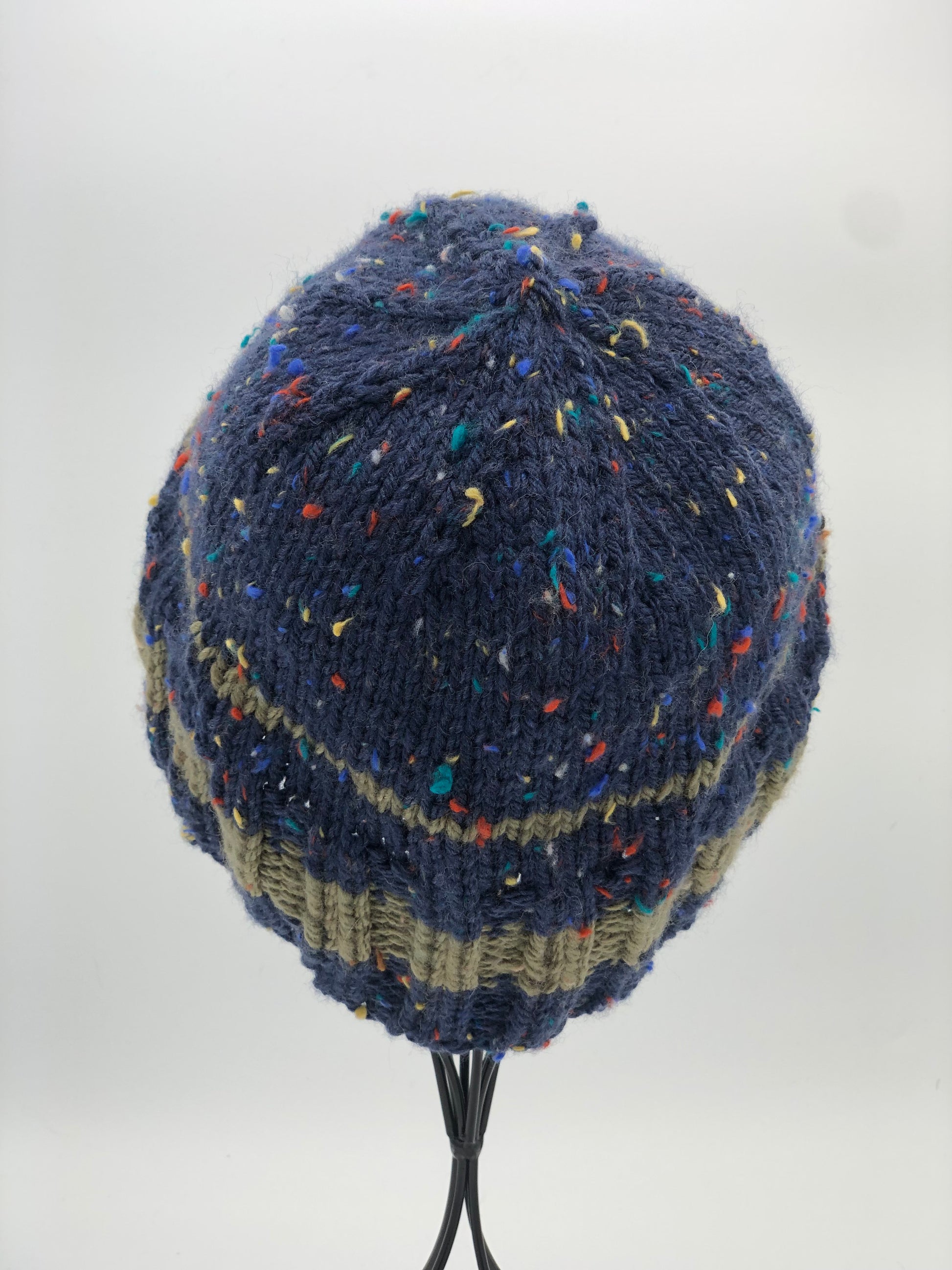 Navy Blue Tweed Beanie - Back View