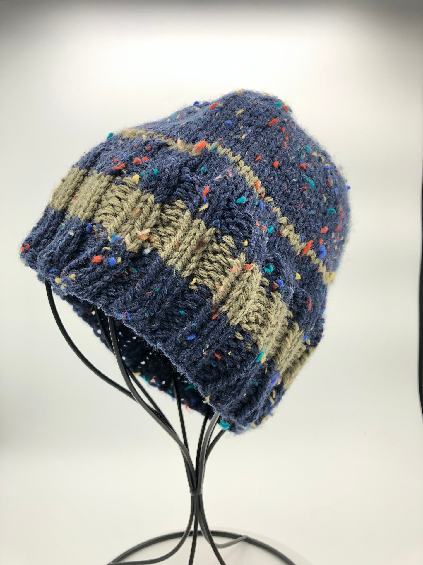 Navy Blue Tweed Beanie - Left View